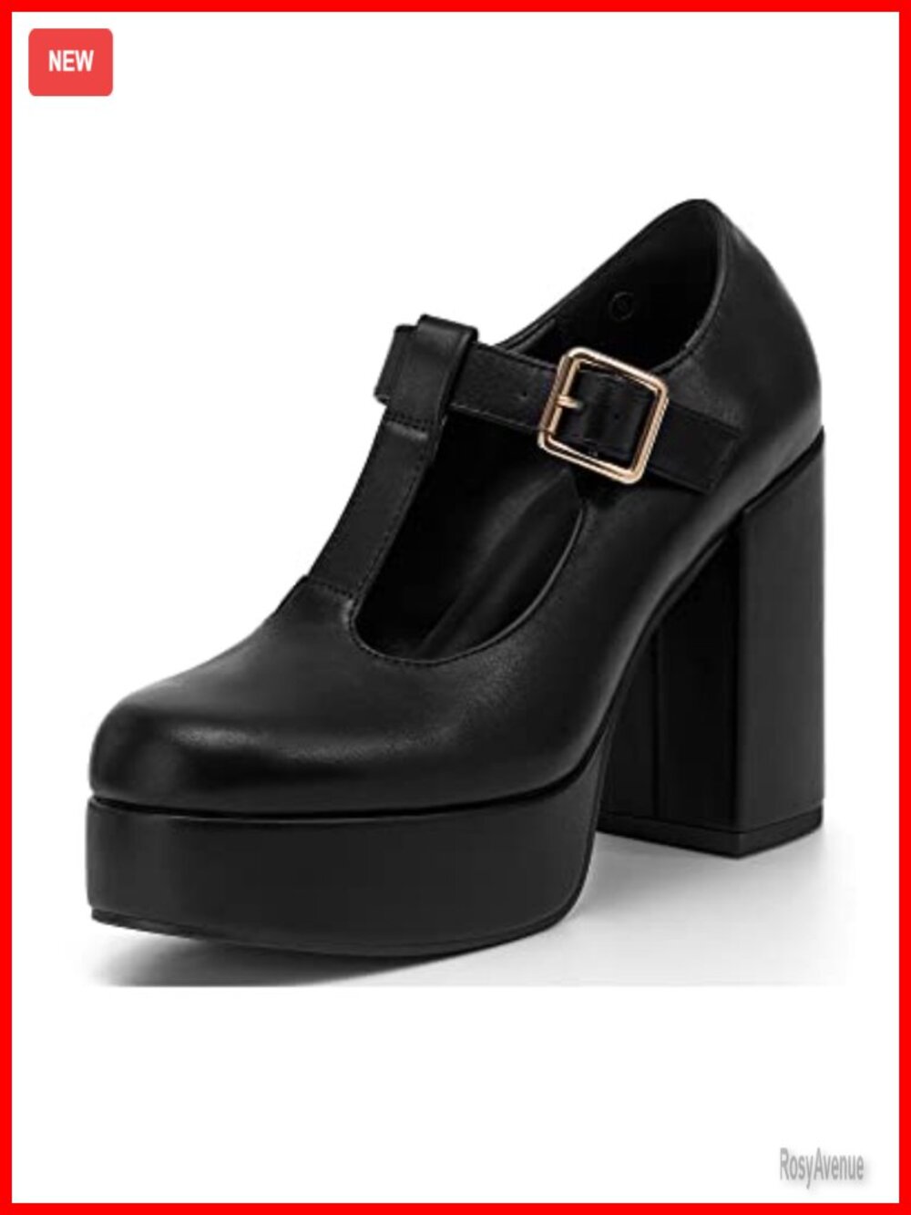 Patent T-Strap Chunky Platform Mary Jane Dress Heels Round Toe
